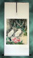 Egret Birds Handmade Chinese Silk Wall Scroll