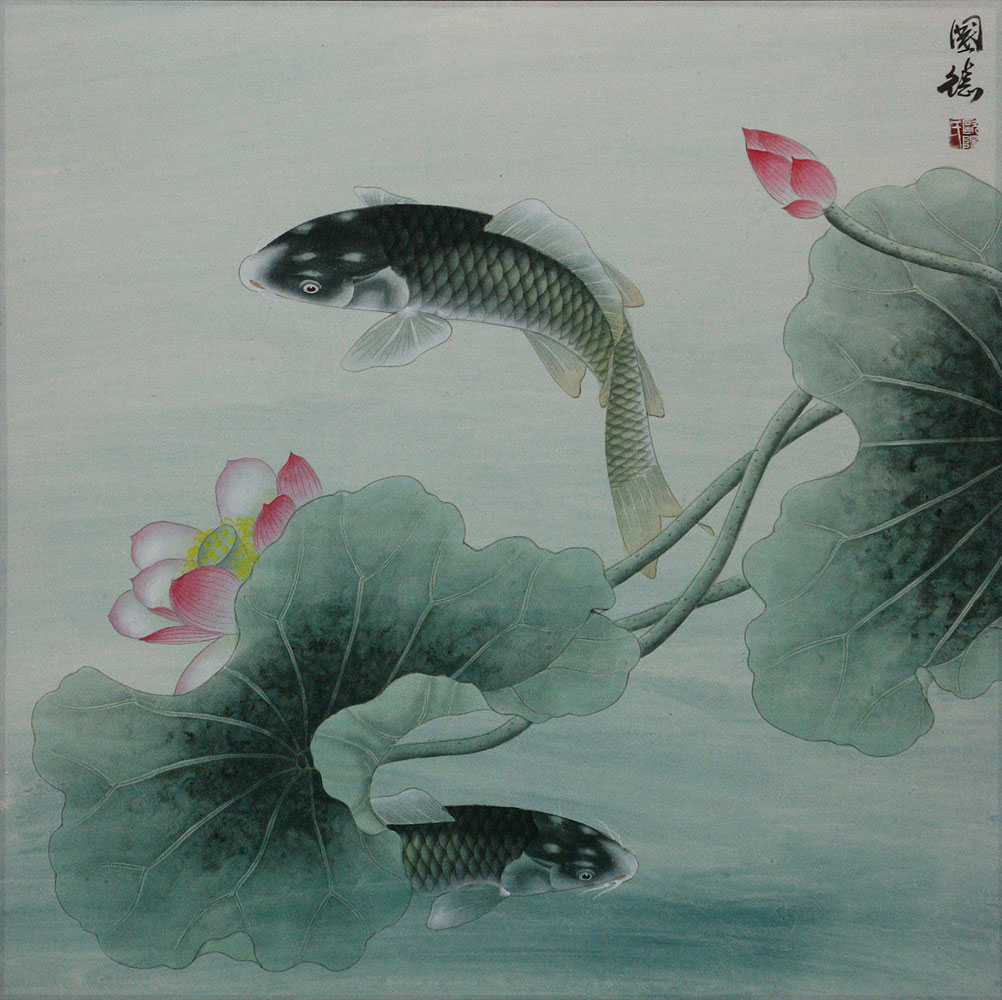 Koi Fish and Lotus Flower