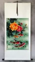Koi Fish & Peony Flowers - Chinese Wall Scroll