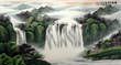 Waterfall Hanging on the East Cliff - Large Landscape Painting