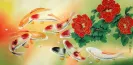 Koi Fish and Red Flowers - Chinese Painting