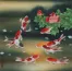 Nine Koi Fish and Flowers Painting