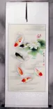 Koi Fish Having Fun in Lotus Pond Wall Scroll