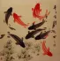 Large Koi Fish Painting on Antiqued Paper