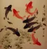 Large Koi Fish Painting on Antiqued Paper
