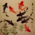 Large Koi Fish Painting on Antiqued Paper
