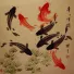 Large Koi Fish Painting on Antiqued Paper