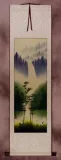 Waterfall Delight Asian Cranes Landscape Large Wall Scroll