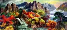 North Korean Home by the Waterfall Painting