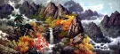 North Korean Home by the Waterfall Painting