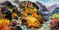 North Korean Home by the Waterfall Painting