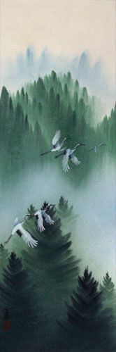 Homeward Bound Asian Cranes Wall Scroll close up view
