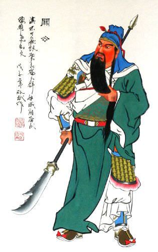 Guan Gong Warrior Wall Scroll close up view