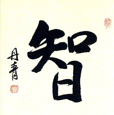 WISDOM Chinese / Japanese Kanji Wall Scroll close up view