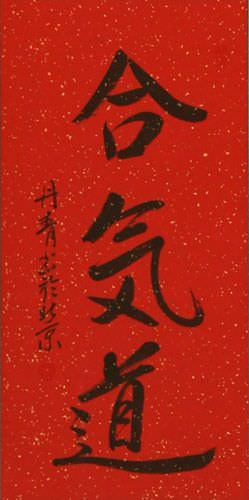 Aikido Japanese Kanji Calligraphy Wall Scroll close up view