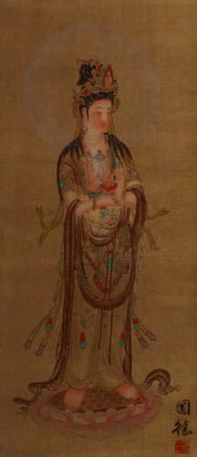 Guanyin Buddha - Buddhist Deity - Partial Print Wall Scroll close up view