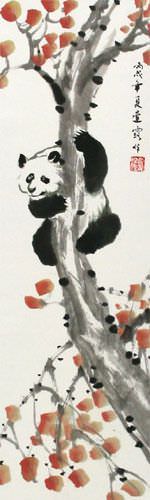 Chinese Panda Wall Scroll close up view