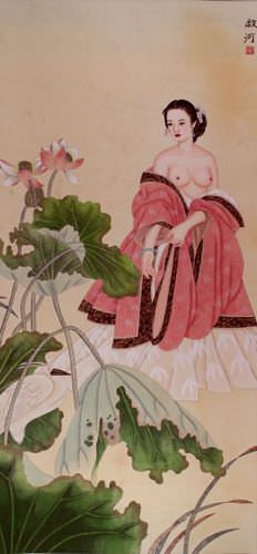 Beautiful Woman Wall Scroll close up view