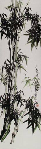 Chinese Green Bamboo Wall Scroll close up view