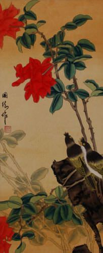 Bird & Flower Wall Scroll close up view