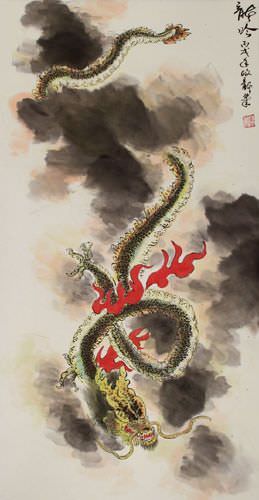 Dragon's Roar - Chinese Dragon Wall Scroll close up view