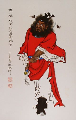 Zhong Kui Ghost Warrior Wall Scroll close up view