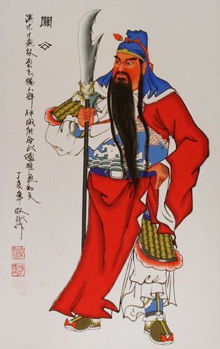 Guan Gong Warrior Wall Scroll close up view