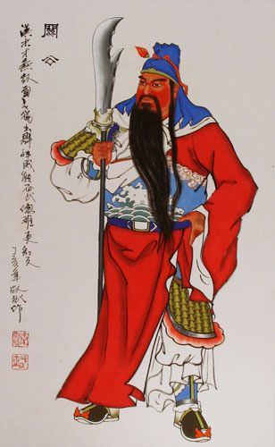 Guan Gong Warrior Wall Scroll close up view