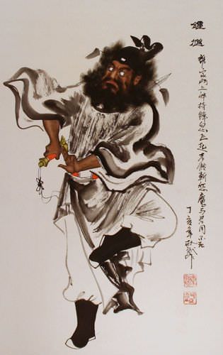 Zhong Kui Ghost Warrior Wall Scroll close up view