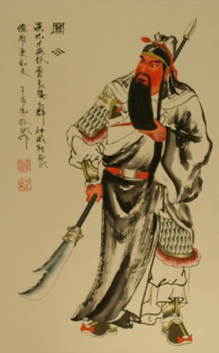 Guan Gong Warrior Wall Scroll close up view