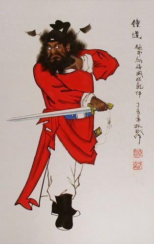 Zhong Kui Ghost Warrior Wall Scroll close up view