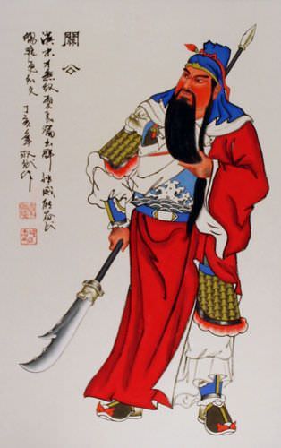 Guan Gong Warrior Wall Scroll close up view