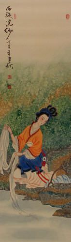 Beautiful Asian Woman Wall Scroll close up view