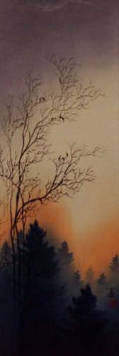 Twilight Birds' Song Wall Scroll close up view