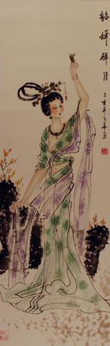 Beautiful Asian Woman Wall Scroll close up view
