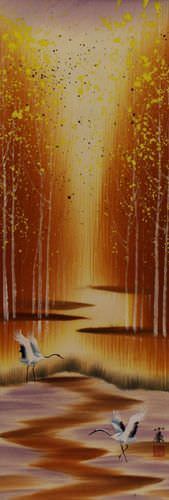 When Three Meet, One Becomes Teacher - Asian Art Wall Scroll close up view