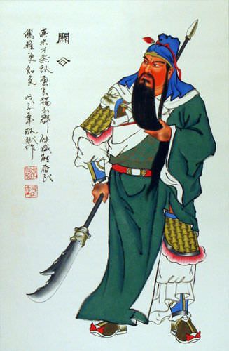 Guan Gong Warrior Wall Scroll close up view