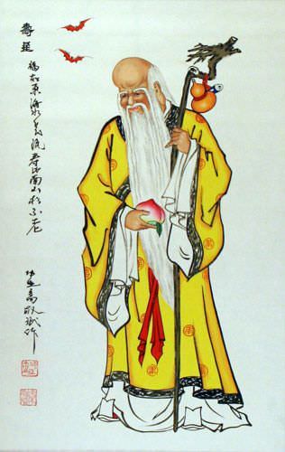 God of Longevity Wall Scroll close up view