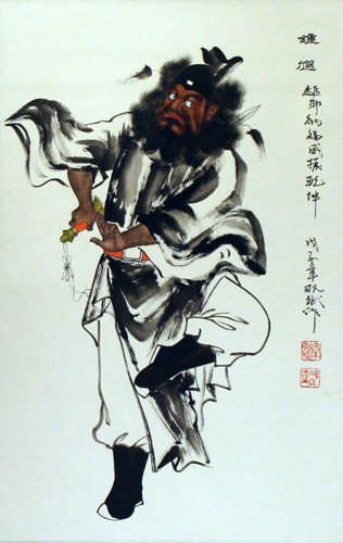 Zhong Kui - Ghost Warrior Wall Scroll close up view