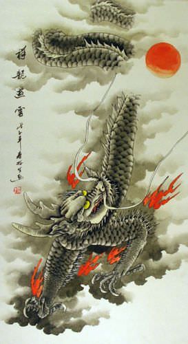 Dragon of the Clouds Wall Scroll close up view