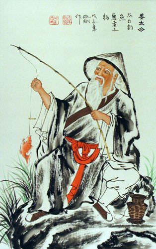 Old Man Fishing Fun Wall Scroll close up view