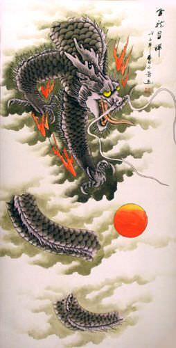 Dragon of the Clouds Wall Scroll close up view