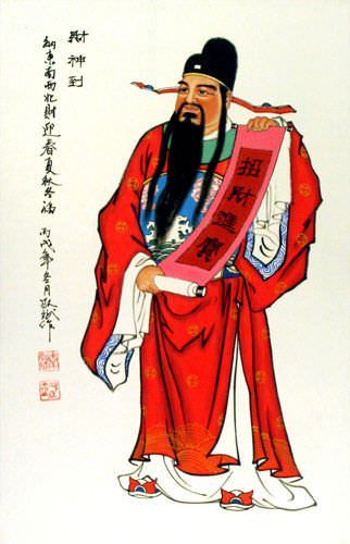 God of Prosperity Wall Scroll close up view