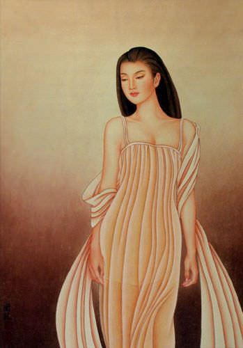 Beautiful Woman - Contemporary Chinese Art Wall Scroll close up view