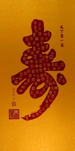 100 Ways to Write Long Life / Longevity - Relief Print Wall Scroll close up view