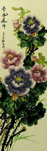 Purple Peony Flower Wall Scroll close up view