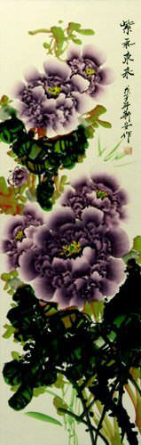 Purple Peony Flower Wall Scroll close up view
