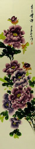 Purple Peony Flower Wall Scroll close up view