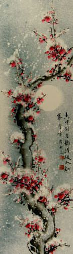 Chinese Snow Plum Blossom Scroll close up view