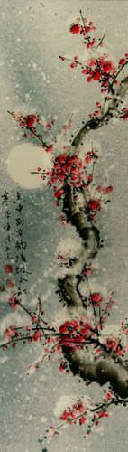 Chinese Snow Plum Blossom Scroll close up view